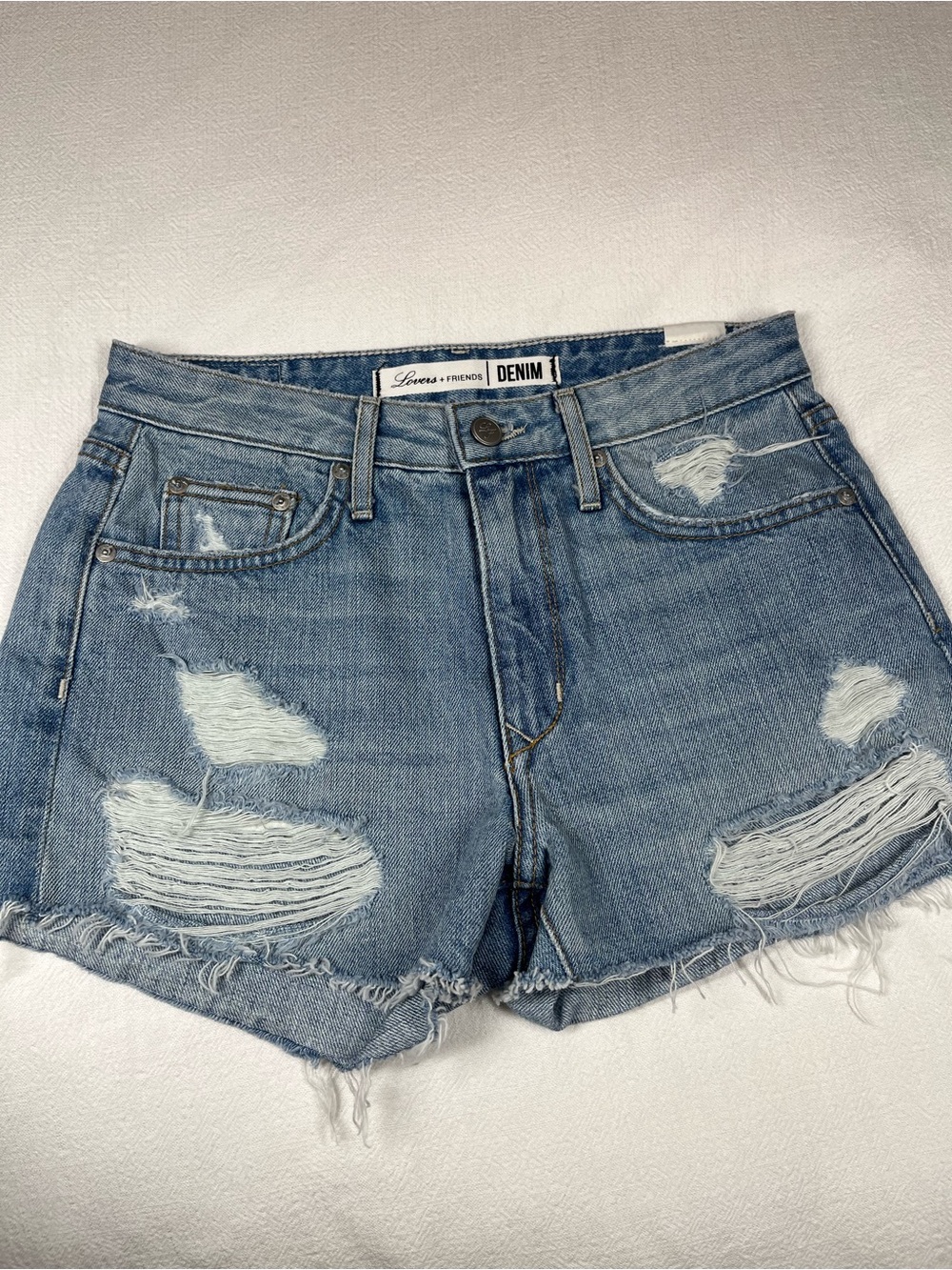 Lovers + Friends Light Blue Distressed Denim Shorts